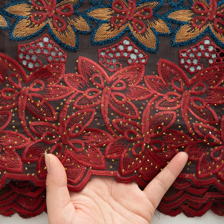 SJD الدانتيل السويسري الفوال الدانتيل الأفريقي نسيج القطن الدانتيل بالحجارة 2025 جودة عالية النيجيري لفستان حفلات الزفاف الأنيق 4600