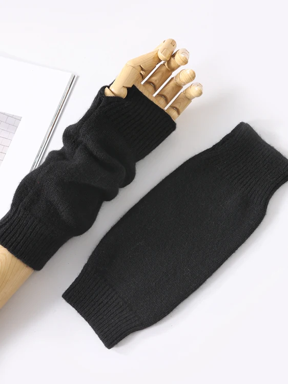 Winter New Pure Wool Knitted Long Gloves Men Women Warm Cold Proof Cuffed Arm Warmers Half Finger Gloves Casual Wool Pattern