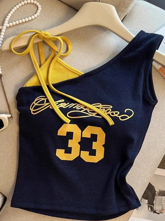 

Women's Summer Spicy Vest With Chest Pad Inner Outer Wear Strap Top Slim Letter Sleeveless Camisole