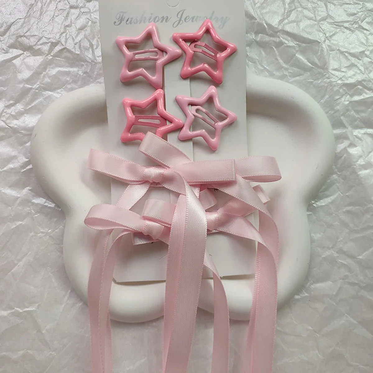 

6-piece set of women's hair accessories, starry and bow set, ballet style bow ribbon ribbon hair clip, double ponytail ribbon br