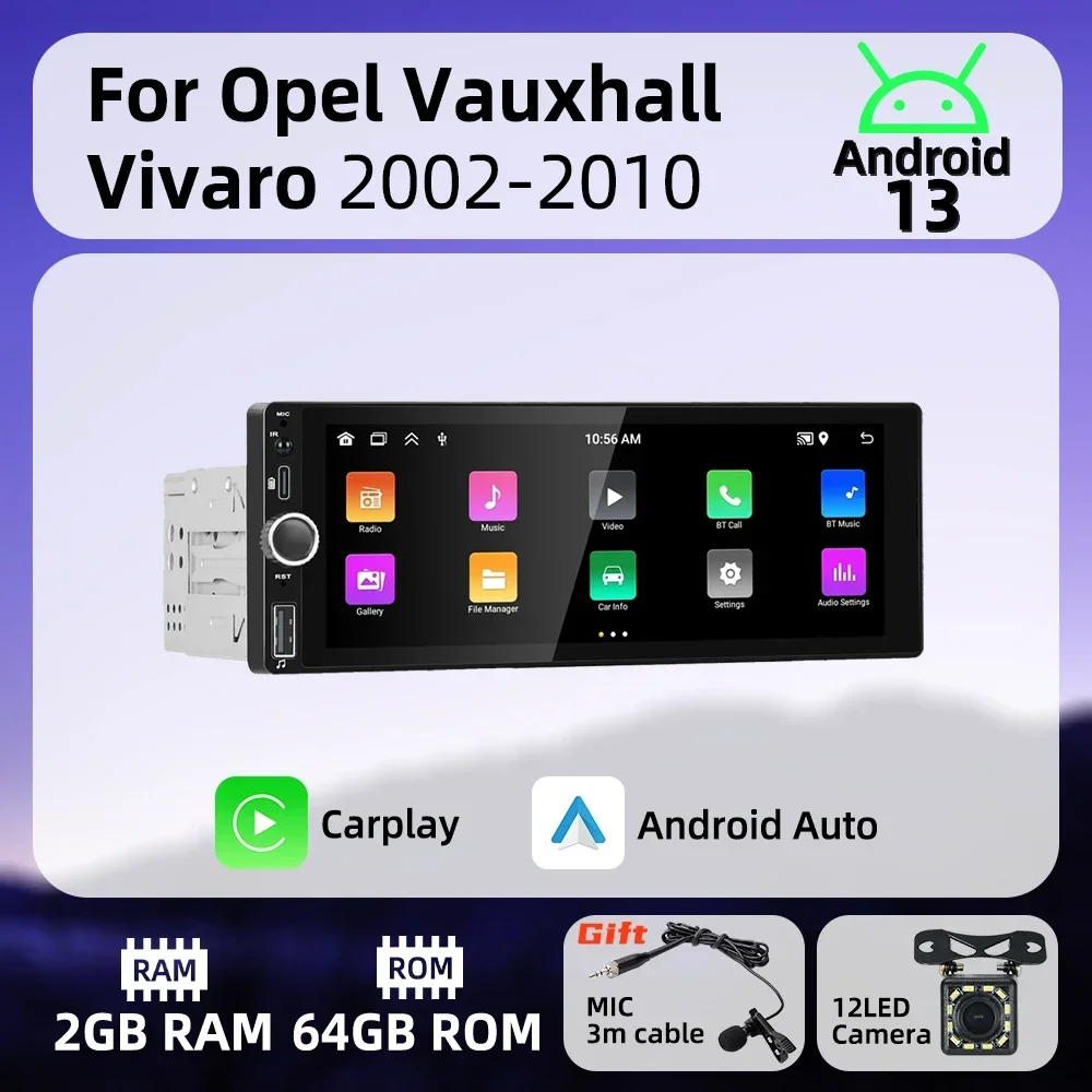 1Din Carplay Android Auto Radio Android Car Multimedia for Opel Vauxhall Vivaro 2002-2010 6.86