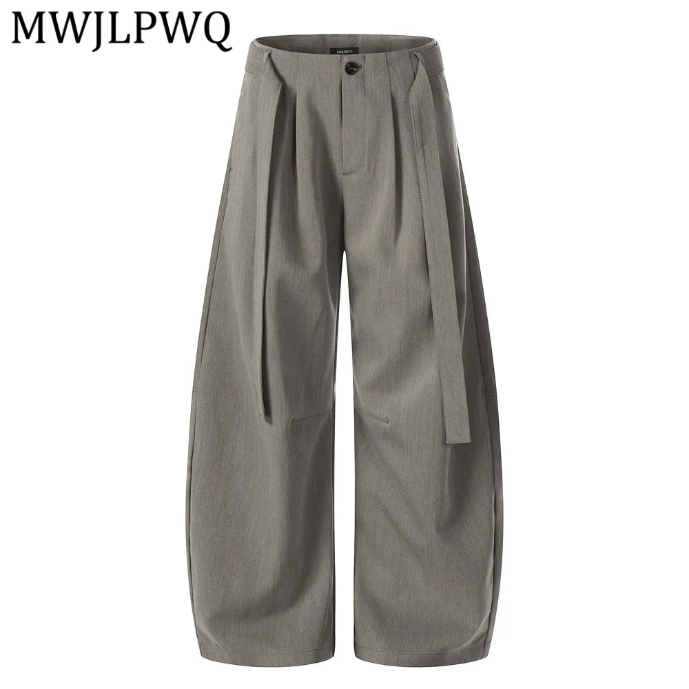 

Мужские повседневные широкие брюки в американском стиле MWJLPWQ, однотонные, универсальные, с поясом, длиной в пол, модель 14200