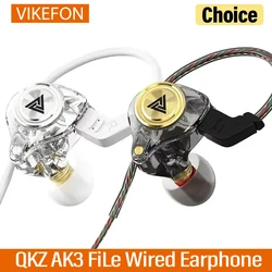 QKZ AK3 FiLe Wired Earphone with Microphone HiFi Music Monitor Bass Headphones Noise Cancelling Headset For Sport Gaming Earbuds