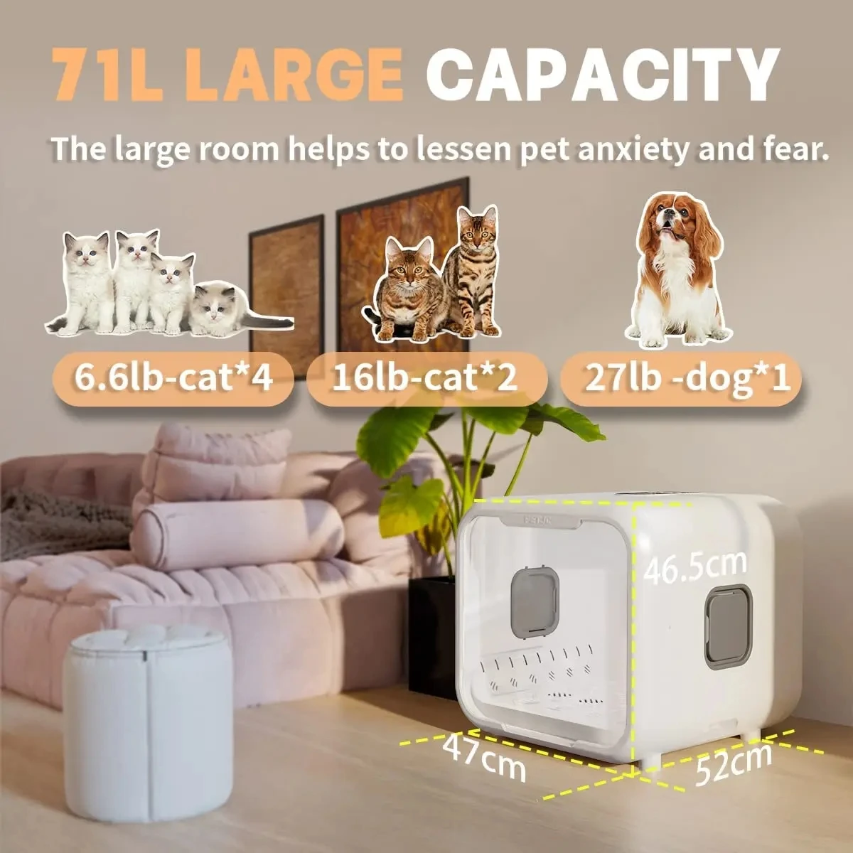 66L Pet Dog Hair Dryer Cat Ultraviolet Sterilization Drying Box Automatically Mute Noise Pet Hair Dryers for Cat Dog Grooming