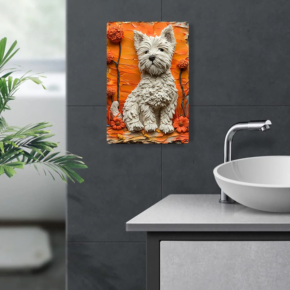 West Highland White Terrier Wall Art – Metal Decor for Home & Office with Raised Floral & Dog Design, High Bend Resistance