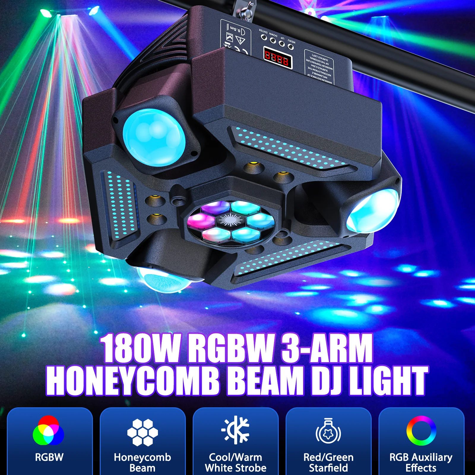 New 180W LED RGBW 4 in 1 Moving Head Beam Light Remote Control Bee Eye Strobe Stage Effect Party Light for DJ Bar Wedding