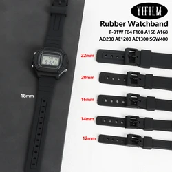 16mm 18mm 20mm Watchband For F-91W Black Resin Watch Bracelet Wristband W800H F91W F84 F105/108 A158/168 AE1200/1300 strap