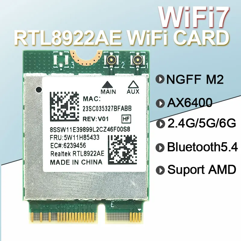 RTL8922AE WIFI7 Wireless Network Card 5G/6G Tri Band NGFF M.2 RTL8922 BT5.4 RTL8922A Laptop Network Card