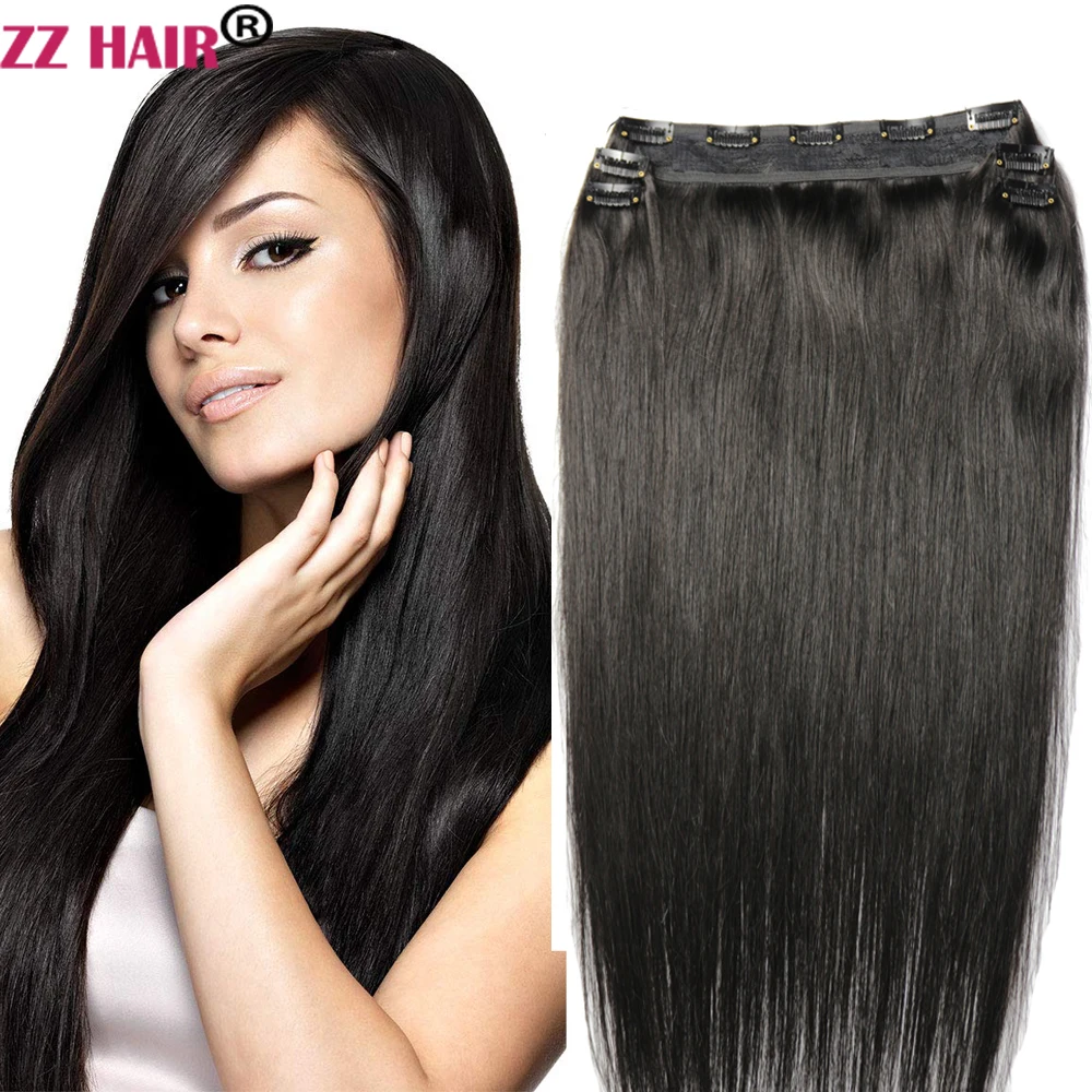 ZZHAIR 100% وصلات شعر ريمي بشري برازيلي 16 "-24" 5 قطعة مجموعة 120 جرام-140 جرام خمس قطع مقاطع في طبيعي مستقيم