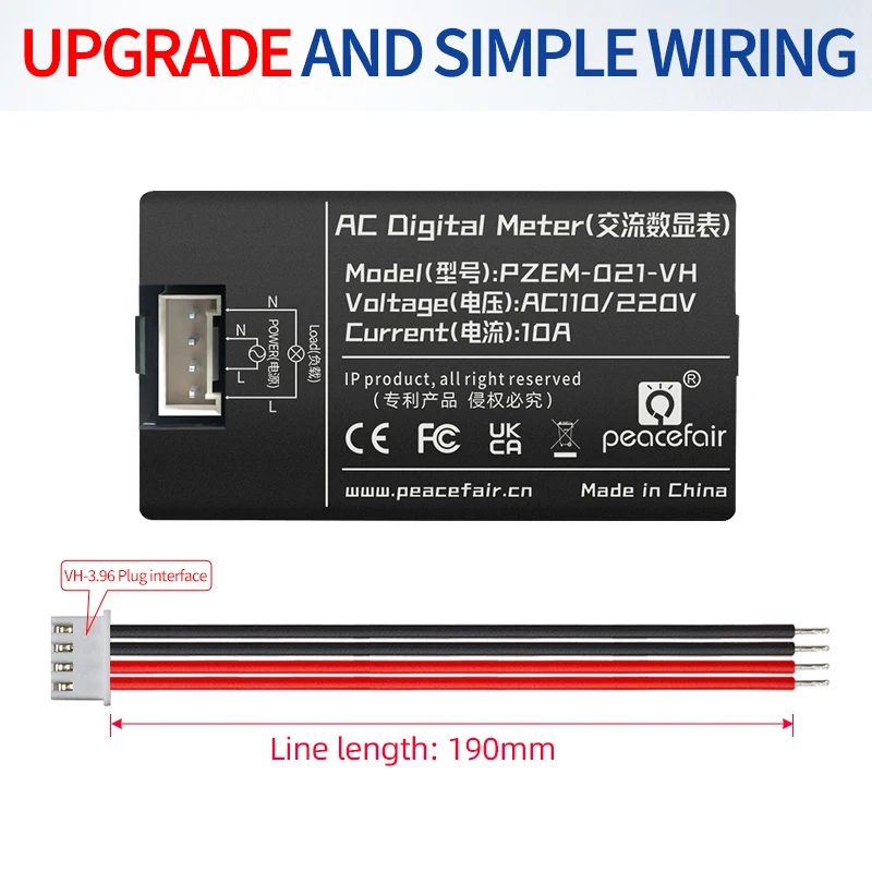 Peacefair PZEM-021-VH egységes Fázis voltammeter Digitális wattmeter áram Fogyasztásmérő Energia Fogyasztásmérő 220V 10A Elektromos áram analyzer
