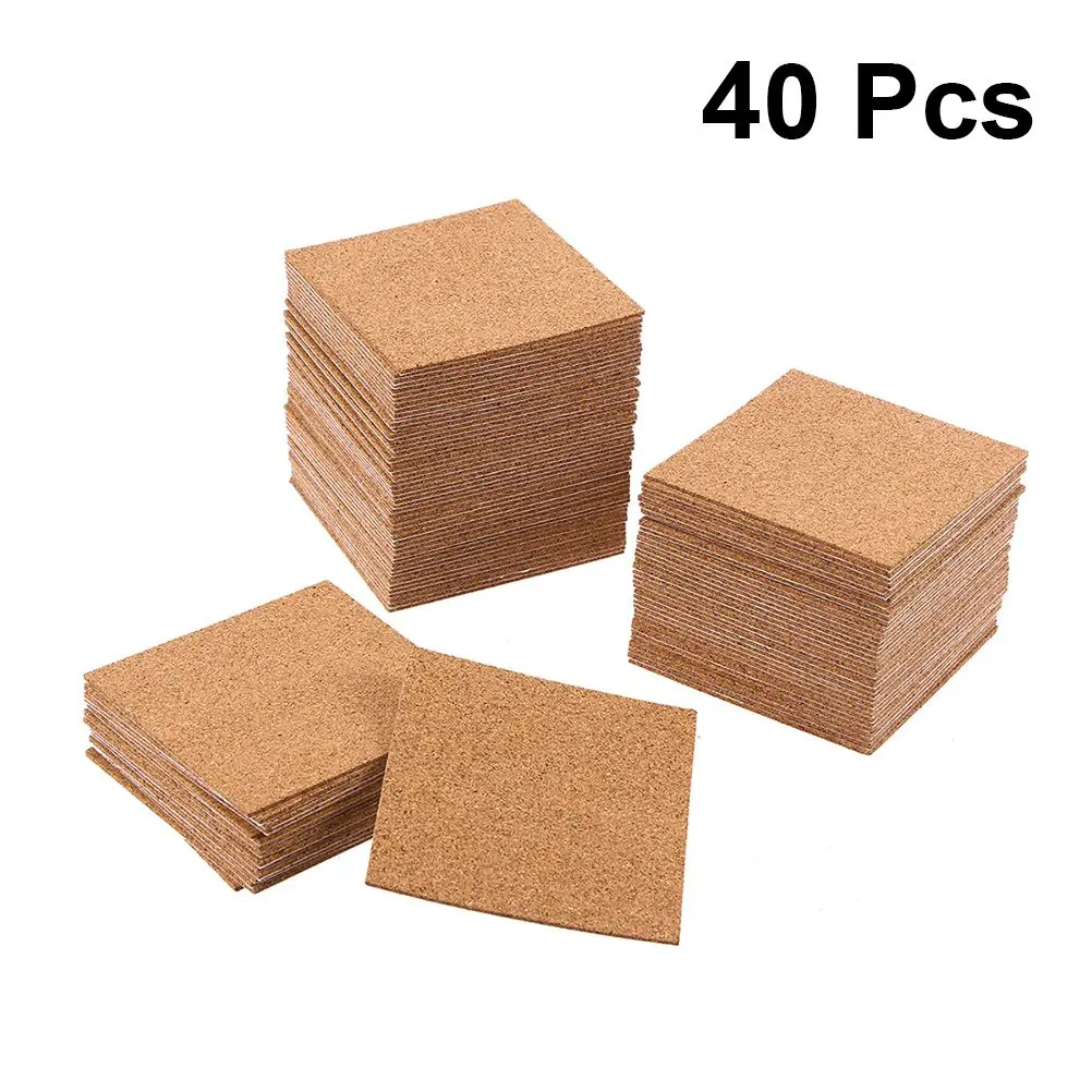 

40 PCS Cork Coasters Square with Backing Pads Placemat Board Squares Adhesive Wooden Self Travel Tile