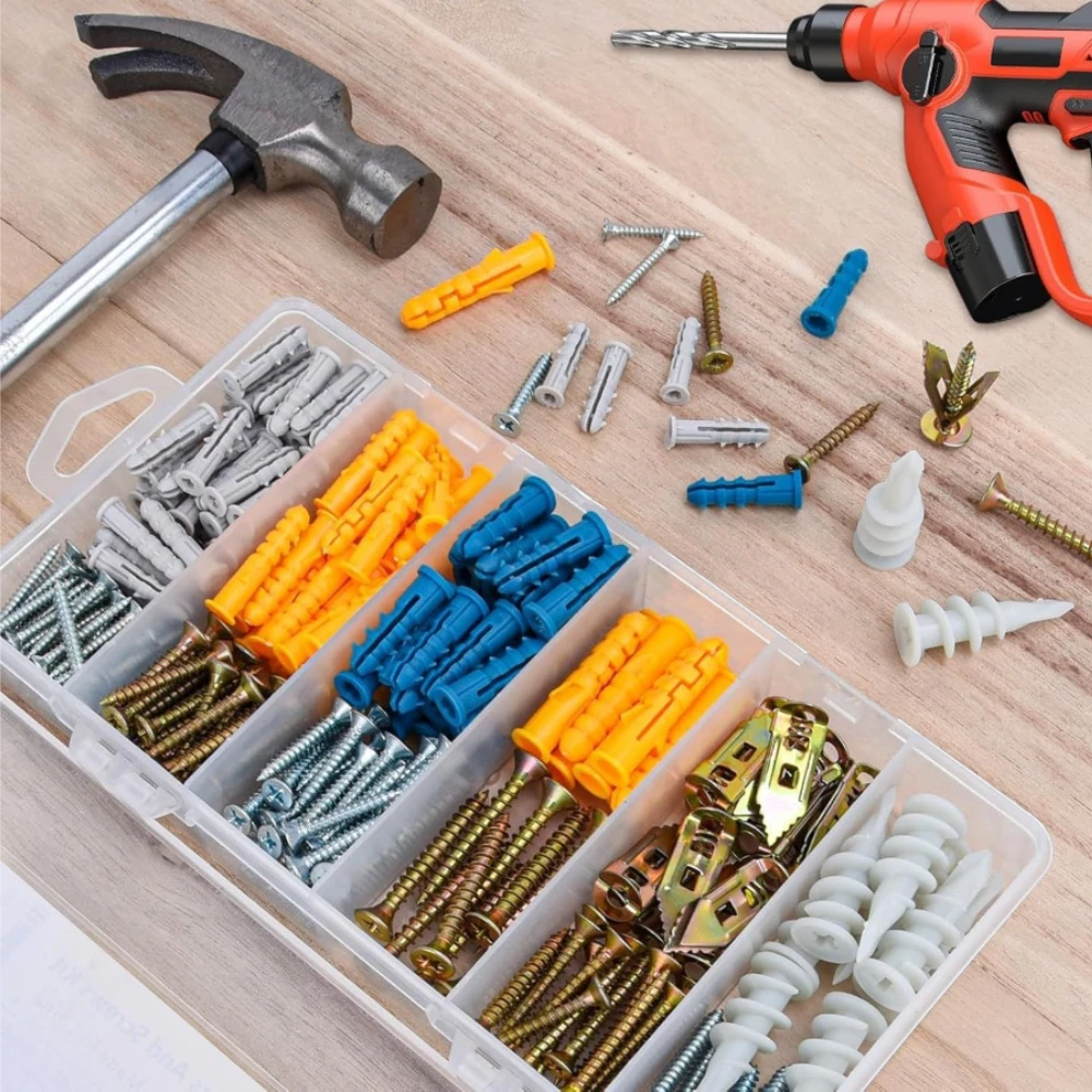 

270PCS Self Drilling Ribbed Drywall and Wall Anchors with Screws Kit Wall Plug Anchor Expansion Bolt Pipe Column Fasteners