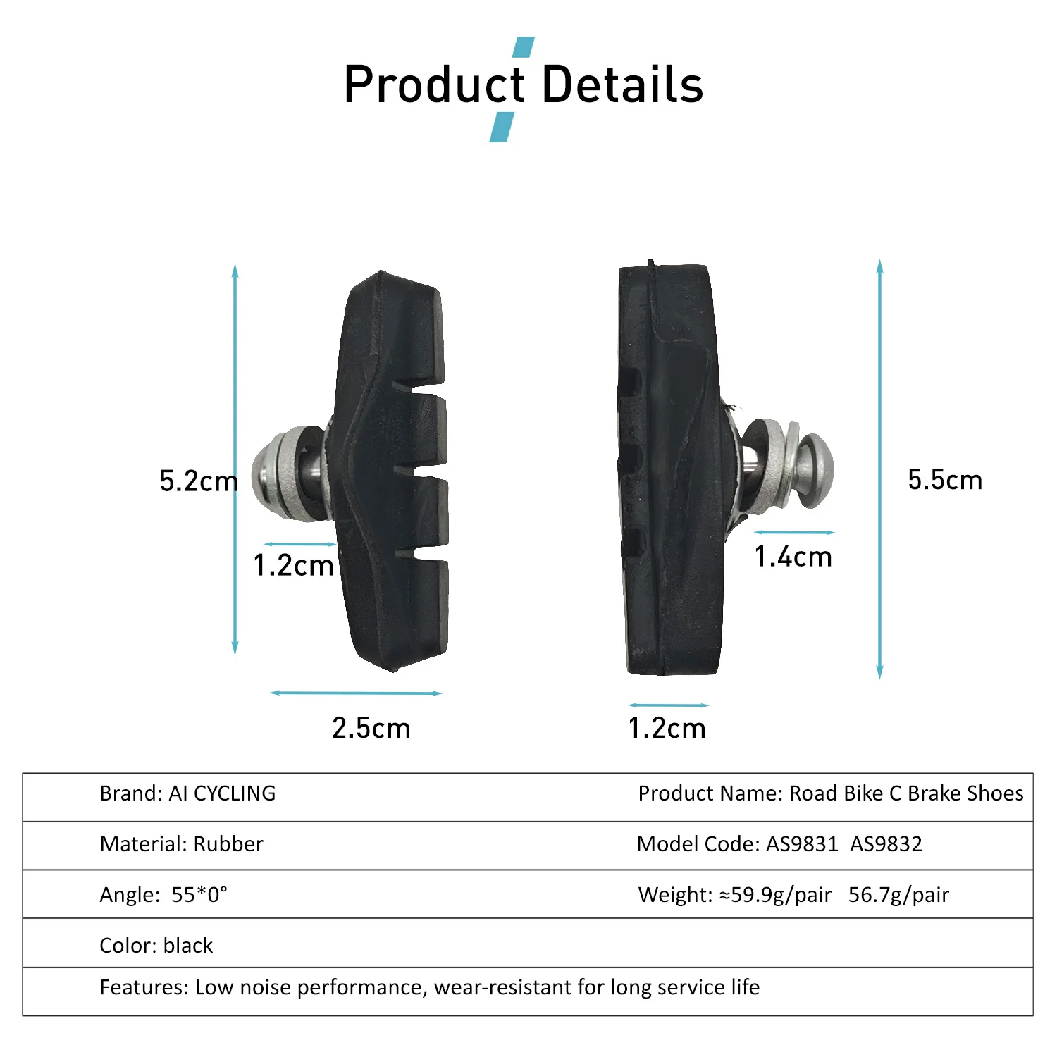 Road Bike C‑Brake Pads Dual‑Pivot Side Pull Rim Brake Shoes for Road Bike Bicycle Front Rear Caliper Brakes