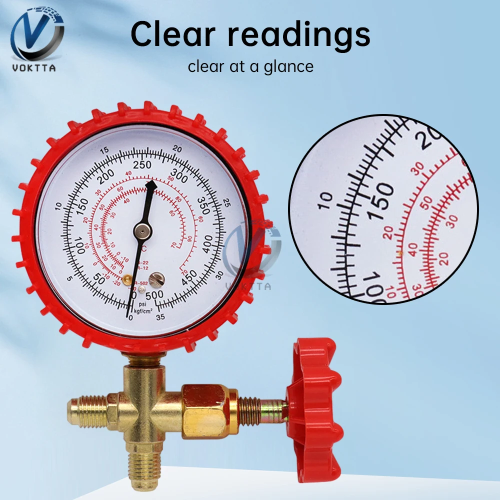 220PSI 500PSI Air Conditioner Refrigerant 1/4 Pressure Explosion-proof Refrigerants Low and High Pressure Gauge Diagnostic Tool