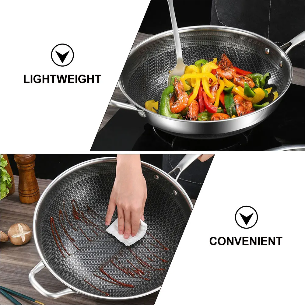 

Stainless Steel Wok 32cm Honeycomb Frying Pan Cookware Kitchen Supply Smooth Lines Easy Clean Non Stick