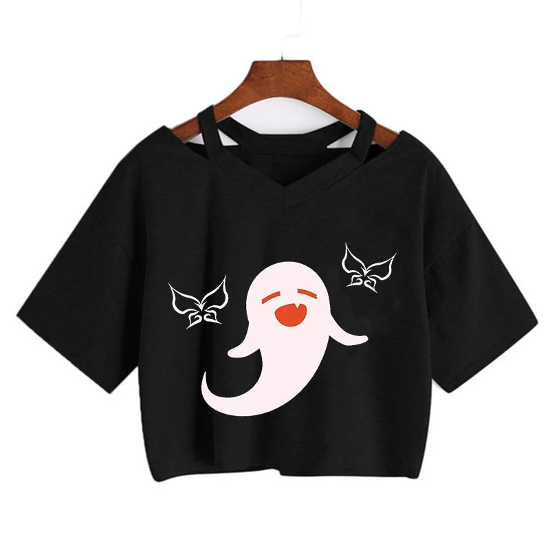 Crop Top Kawaii Genshin Impact T Shirt Women Graphic Tees Kawaii Tops Harajuku Cartoon Hu Tao T-shirt Funny Keqing Female Tshirt