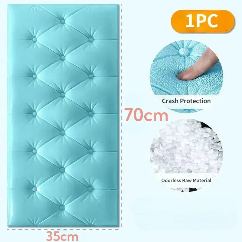 Thicken Self-Adhesive Headboard Soft Bag Anti-Collision Wall Stickers Tatami Soft Stickers Imitation Soft Bag Bed 70x35cm 5-8mm