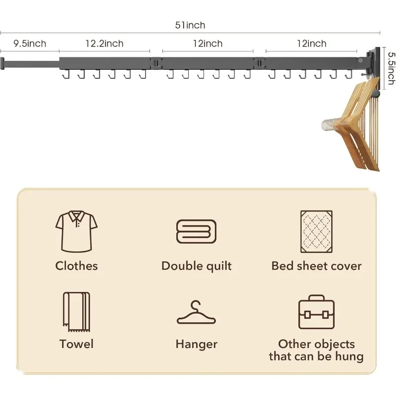 Сушилка для одежды, Настенное крепление для сушки белья, Настенная вешалка для одежды, Выдвижная, Складная (Трой складывающаяся)
