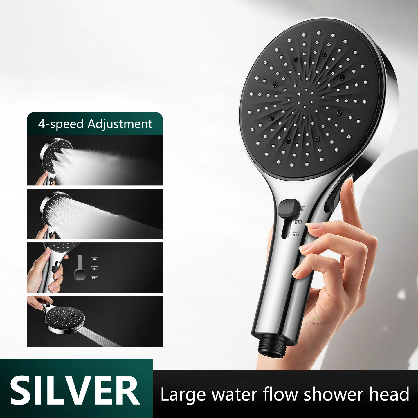 

13.5CM Large Panel Boost Shower Head 4-speed Modes High Pressure Shower Head Water Saving Rainfall Spray Bathroom Accessories