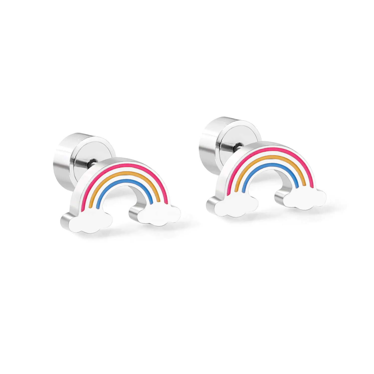 LUXUSTEEL Cute Women Summers strawberries Heart Rainbow Stud Earrings Stainless Steel No Fade Brinco Party