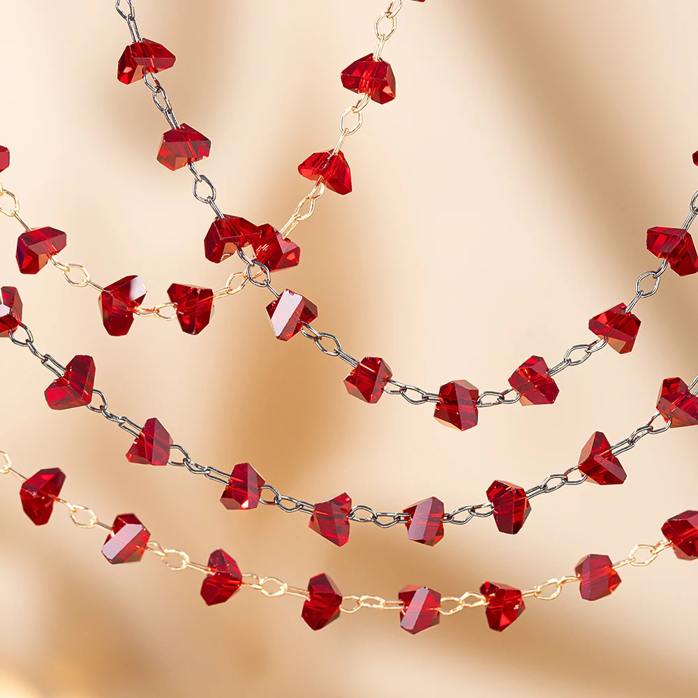1meter Red Irregular Triangle Crystal Copper Chain for Necklace Bracelet DIY Jewelry Making Accessories