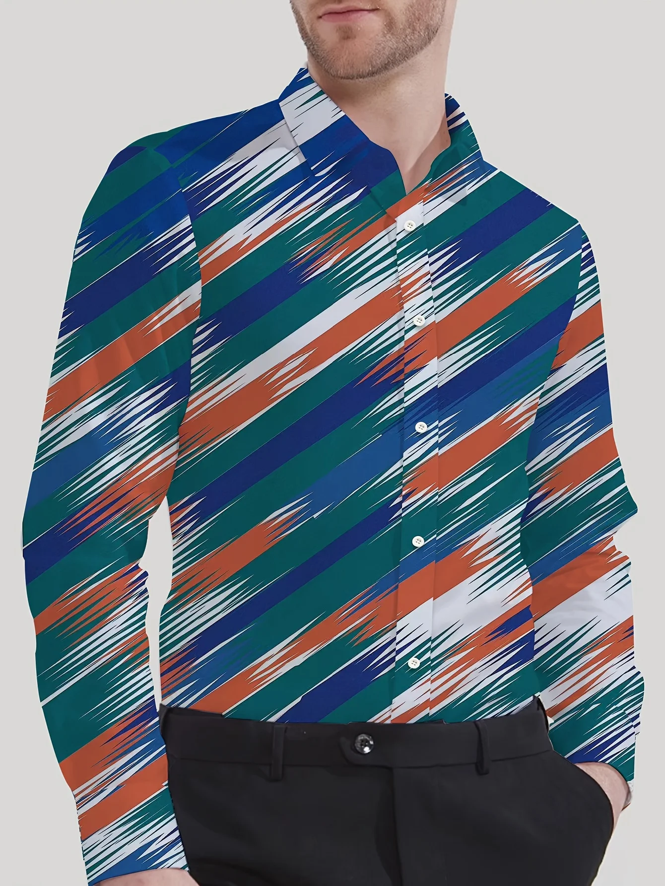 

Men'S Stylish Dopamine Print Long-Sleeve Shirt - All-Over Cloud & Mountain Design, Button-Up, Regular Fit, All-Season Wear