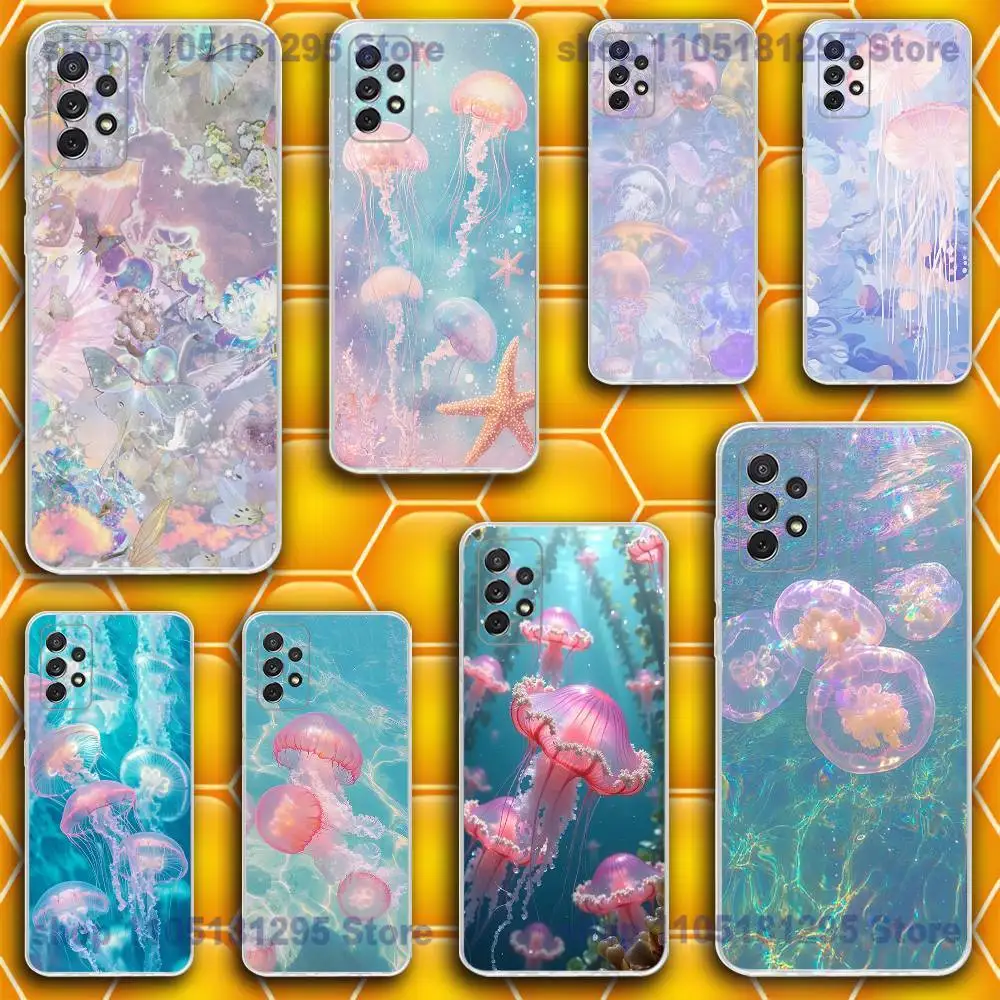 

Blue Melancholy Ocean Jellyfish Phone Case For Samsung S25,24,23,21,22,20 FE lite,S10,9,PIus Note20ultra Soft Transparent