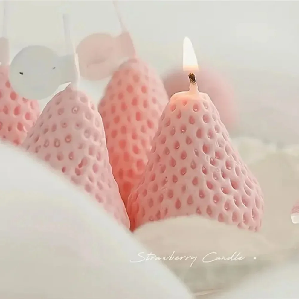 4 قطعة شموع شمع الصويا على شكل فراولة للتأمل وتعزيز المزاج وحفلات الزفاف وهدايا عيد الميلاد مع شموع بدون دخاني لرائحة الفاكهة