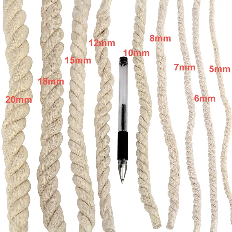 1KG Black Beige White Three Twisted Cotton Rope 5mm/6mm/7mm/8mm/9mm/10mm/12mm/15mm/20mm Handbag Home Textile Accessories