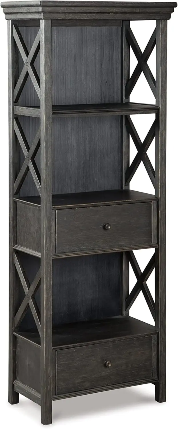 Creek Farmhouse 75" Display Cabinet or Bookcase with Drawers, Almost Black