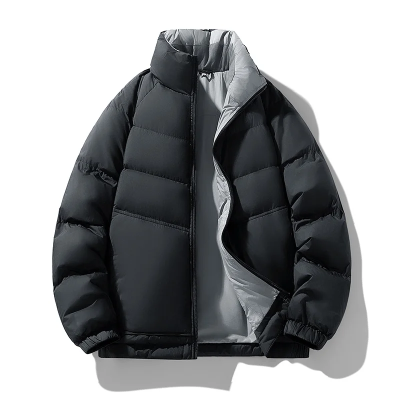 

2025 Autumn Winter New Unisex Short Down Jacket Stand Collar Lightweight Solid Color Loose Fit Plush Lined Thickened Casual Coat