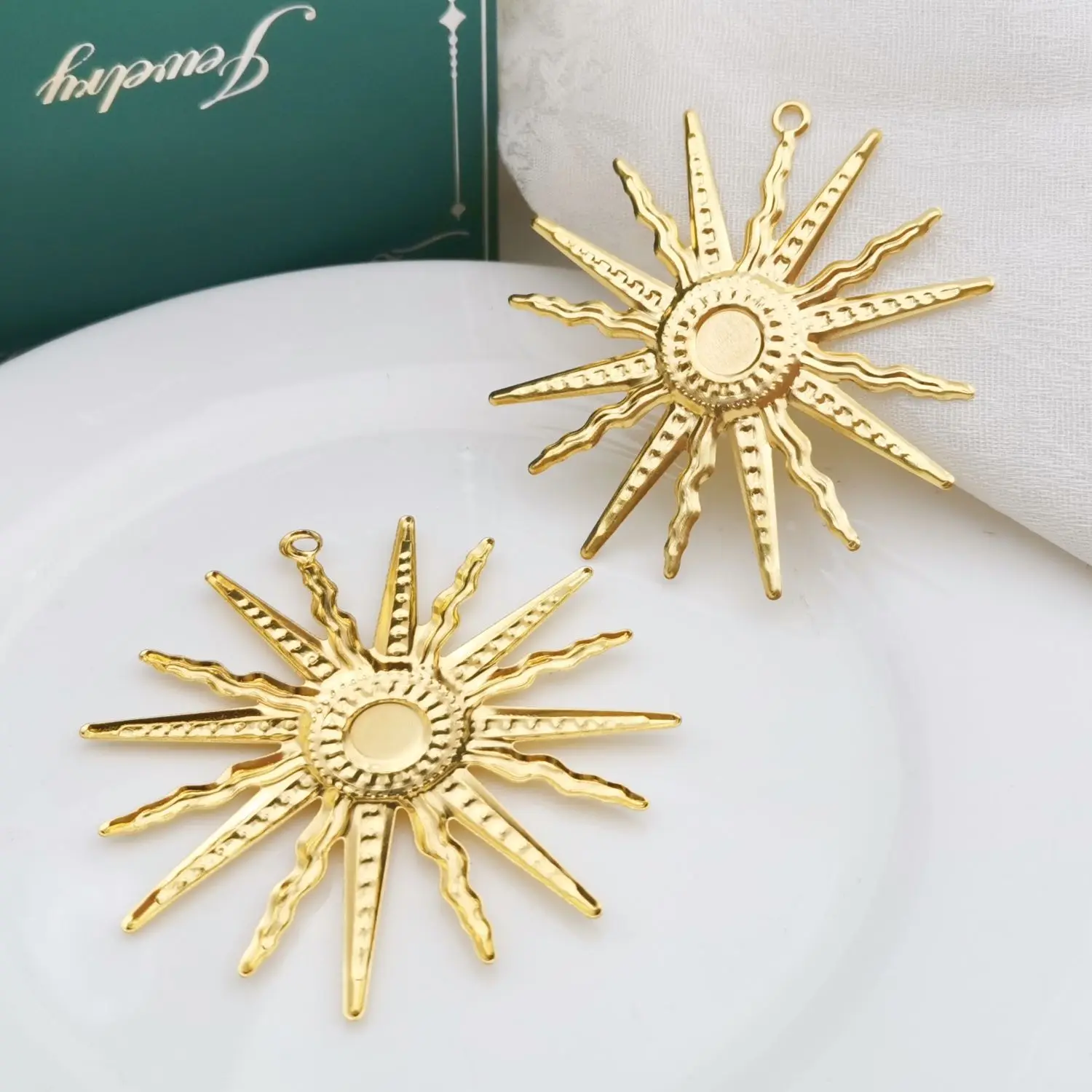 10/40 PCS 61mm Gold Color/Silver Color Metal Filigree Flower Slice Sunflower Charms Base Setting Jewelry DIY Components Findings