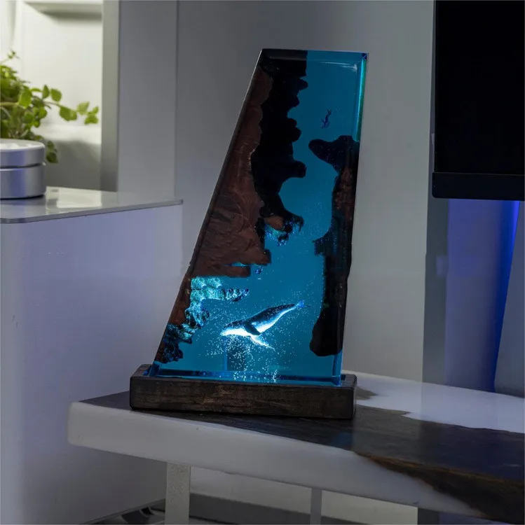 Diver Shark Night Light Blue Lamp, Humpback Home Desk, resina, USB, adornos de ballena, lámpara de resina, luz ambiental