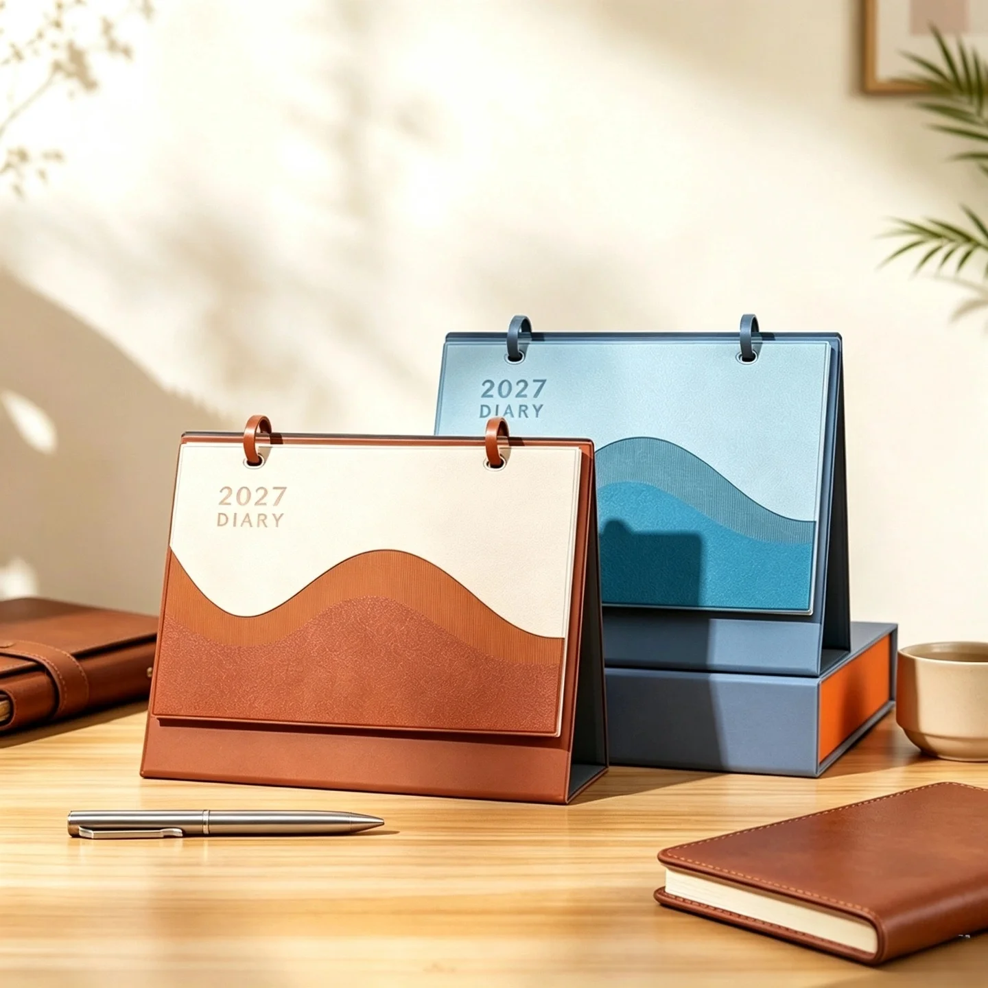 2027 Leather Desk Calendar Gift Box - Light Luxury Stand Calendar, Portable Planner & Memo Book, Premium Leather Desk Calendar