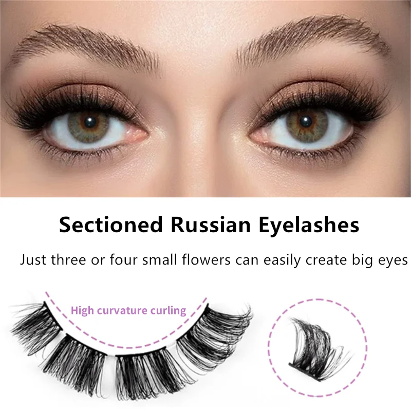 10 paia di ciglia finte arricciate russe segmentate DD, ciglia lunghe naturali 3D in stile europeo americano