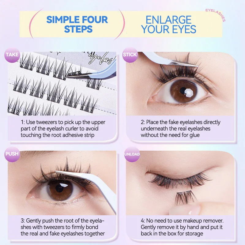 Faux cils sans colle – Série animale, boucles et volume naturels, bande fine segmentée pour une application facile, parfait pour les débutants