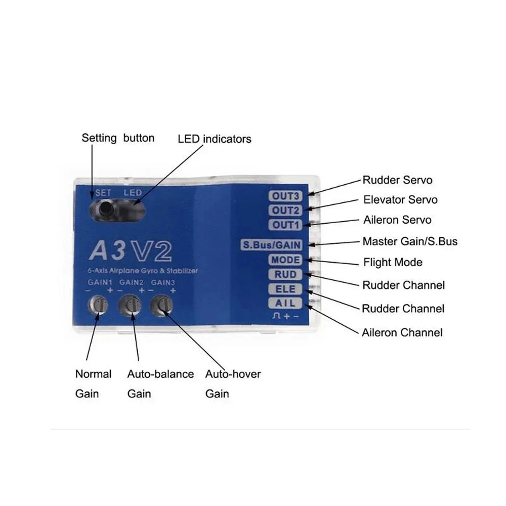 

High Quality 3 Axis Gyro A3 V2 Aeroplane Flight Controller Stabilizer for RC Airplane Fixed-wing Fixed wing Copter