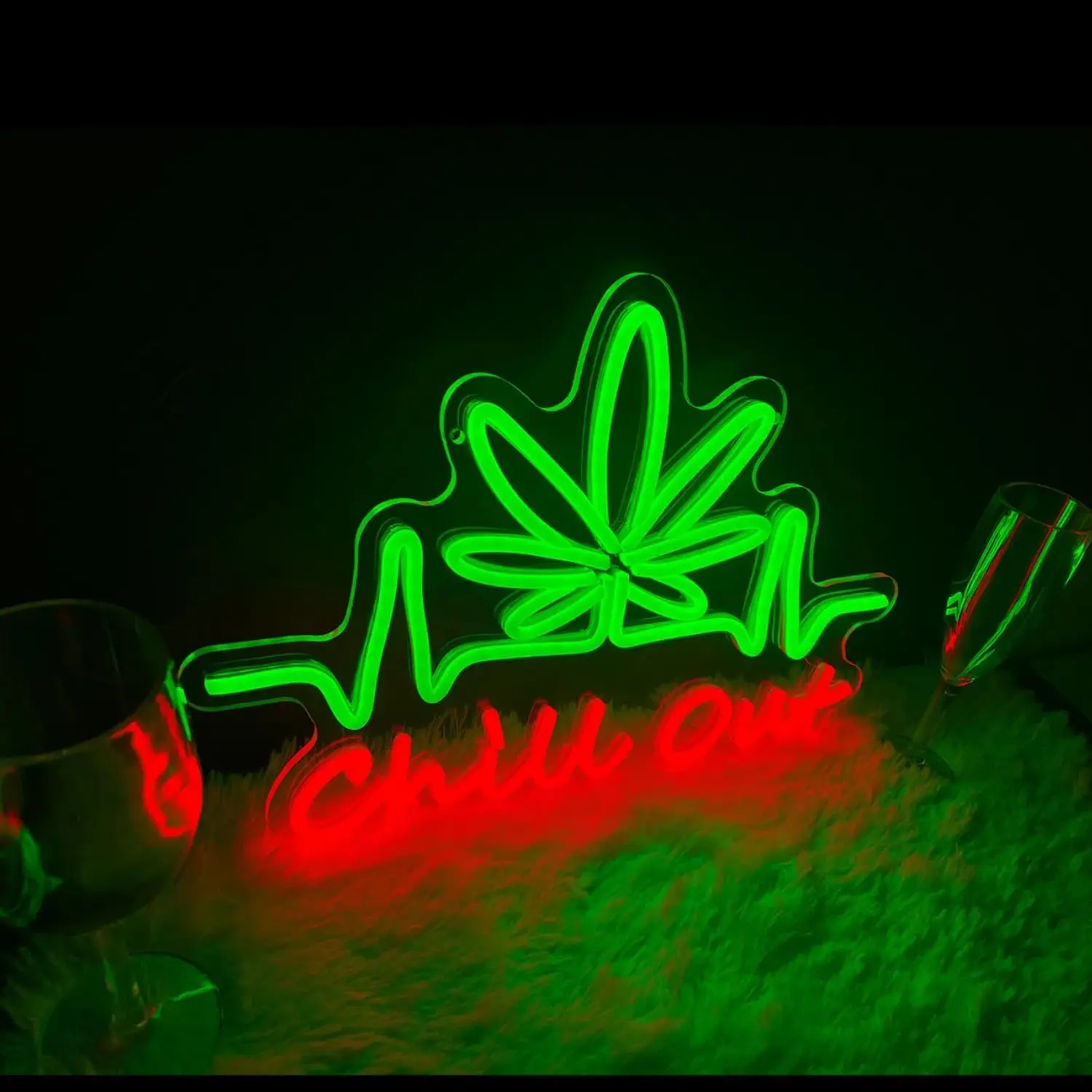Chill Out Neon Signs for Wall Decor,Green Leaf Led Signs Neon Bar Signs for Bedroom Game Room Party Bar Decor Gift USB Dimmable