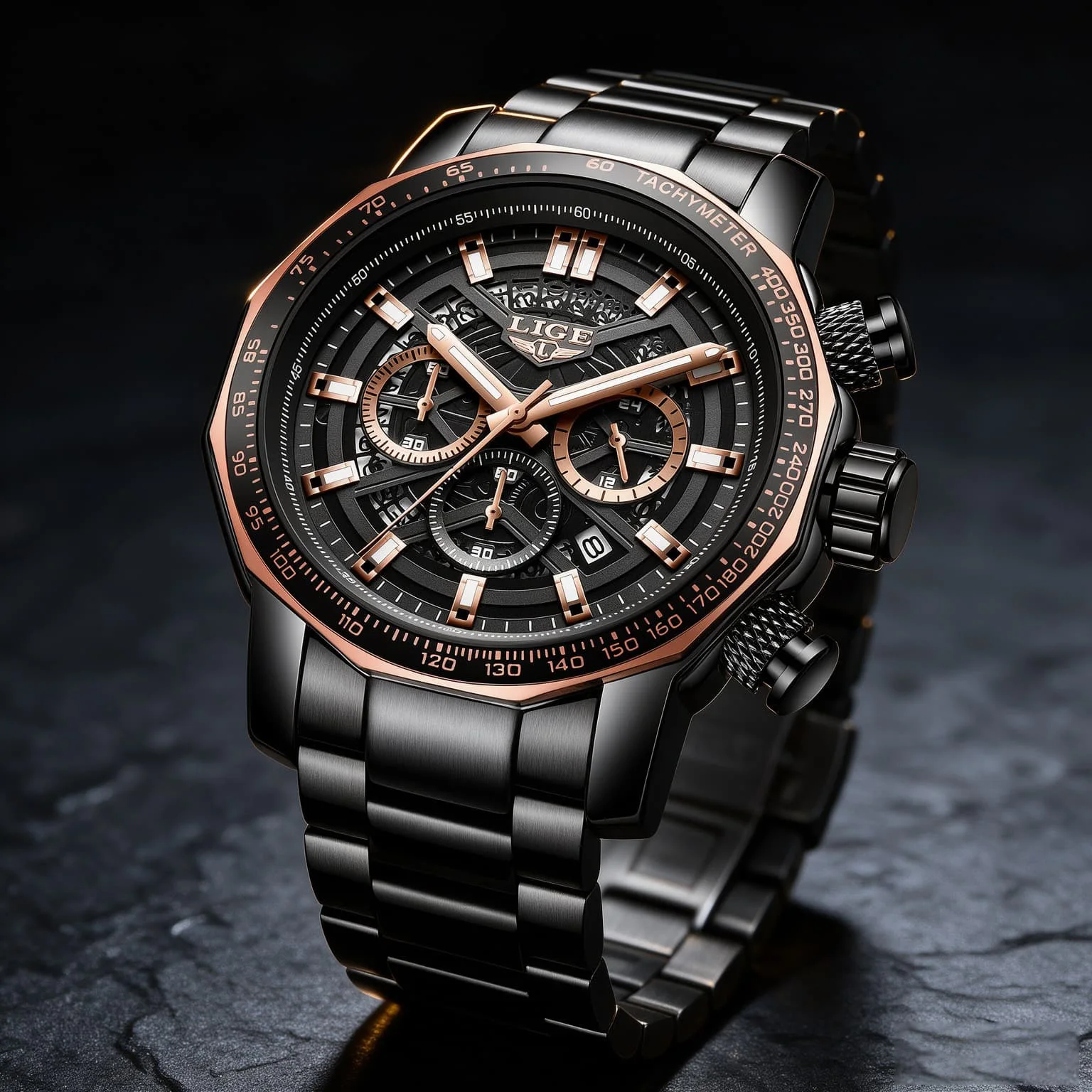 LIGE Mens Watches Top Brand Luxury Wrist Watches For Men Gold Big Golden Male Chronograph Wristwatch Man Relogios Masculino