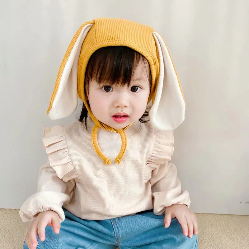 Cute Bunny Baby Hat Cartoon Rabbit Warm Ear Protection Infant Cap for Boys Girls Solid Color Soft Toddler Earflap Hat Bonnet