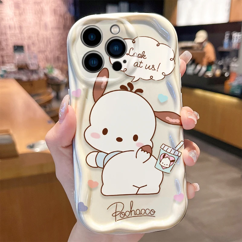 Lovely Sanrio Pochacco Wave Soft Case For iPhone 15 14 13 12 11 Pro Max 15 14 8 7 6 Plus XR X XS Max 8 7 6 Liquid Silicone Cover