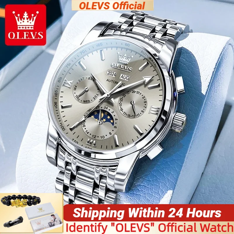 OLEVS 6633 Moon Phase Watch for Man Multi-function Chronograph High end Waterproof Luminous Men Watches