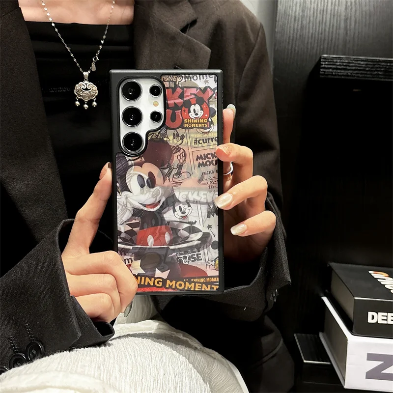 Luxury Graffitiการ์ตูนน่ารักMickey MouseกันกระแทกสําหรับSamsung S22 S23 S24 Ultra Plusตลก 3Dเปลี่ยนภาพMickey