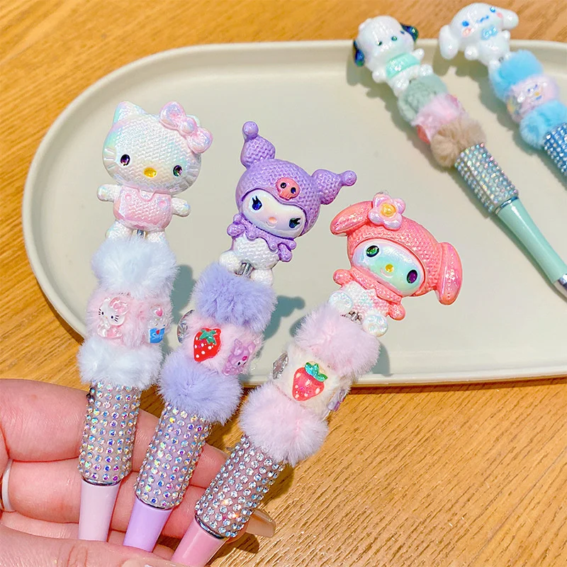 Sanrio Plush Bead String Pen Pochacco Cinnamoroll DIY Pen Hello Kitty Kuromi My Melody Cute Cartoon Stationery Birthday Gift