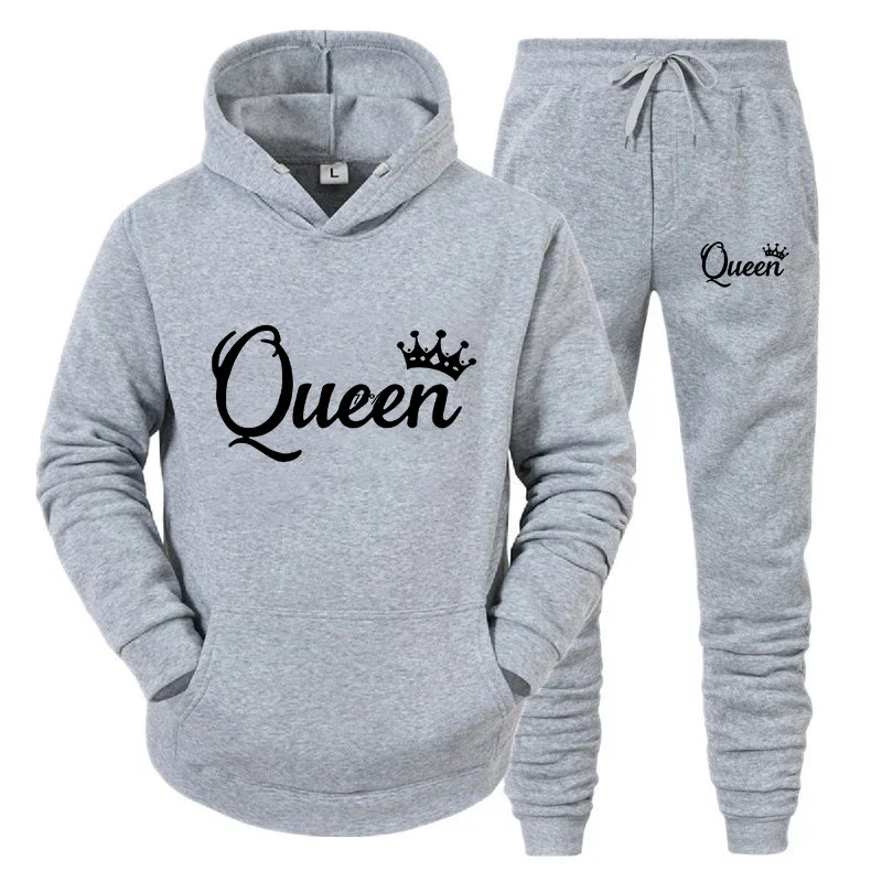 2024 Style Long Sleeve Hoodies Set Women Men Couple Sweatshirt Hoodies Trend Lover Tracksuit Queen King Printed New Fashion