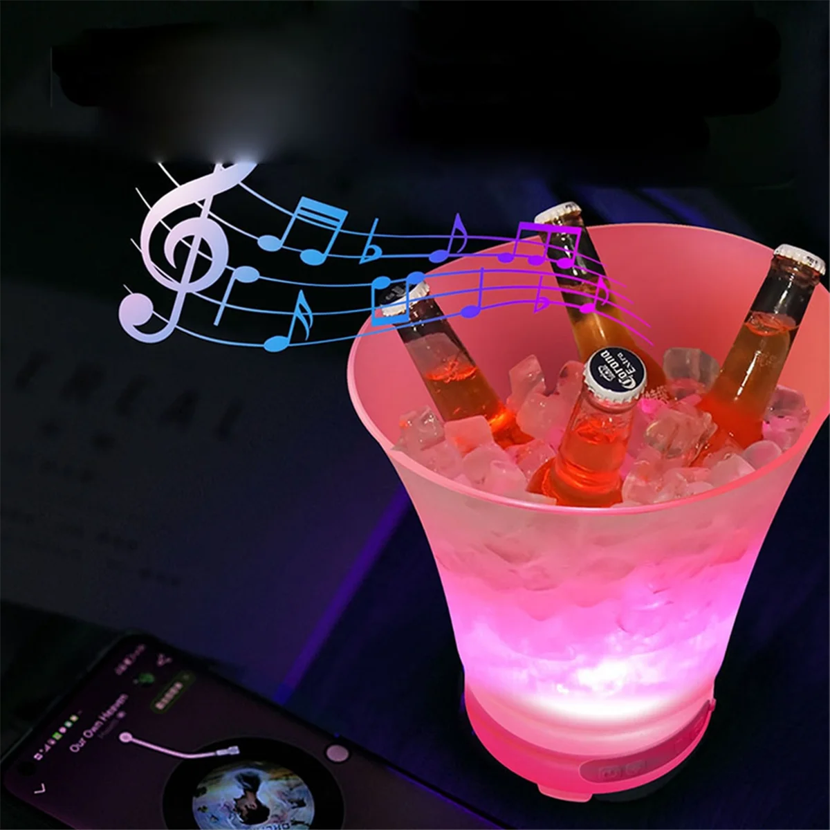 

AB01 5L RGB LED Ice Bucket with Bluetooth Speaker Waterproof Silicone Light Up Champagne Beer for Bars Nightclubs Night Party