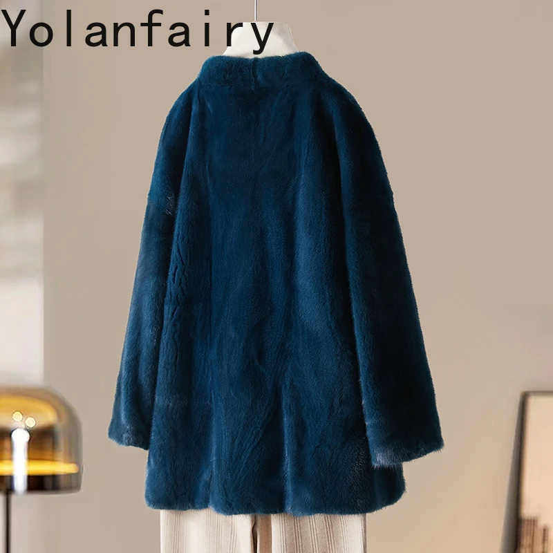 YOLANFAIRY Wysokiej Jakości Kurtki z Naturalnego Futra Norki dla Kobiet Jesień Zima Naturalny Płaszcz Futrzany Dekolt w Serek Prawdziwe Futro Kurtka Średniej Długości