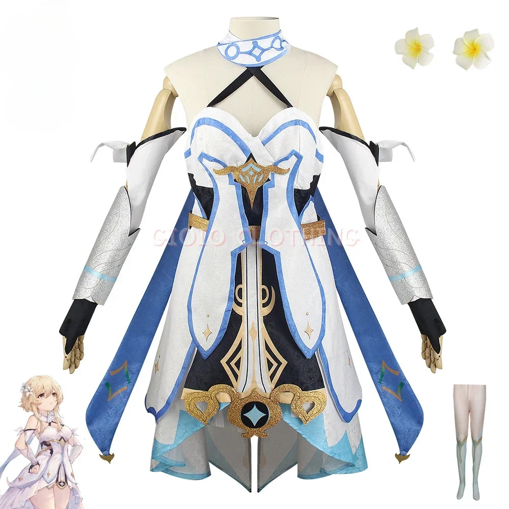 

Genshin Impact Lumine Cosplay Costume Adult Carnival Uniform Wig Anime Halloween Party Costumes Masquerade Women Game