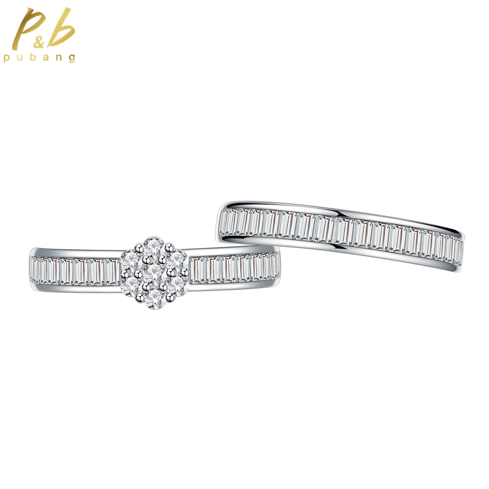 

PuBang Fine Jewelry 925 Sterling Silver Baguette Created Moissanite Diamond Wedding Band Rings Set for Women Gifts Free Shipping