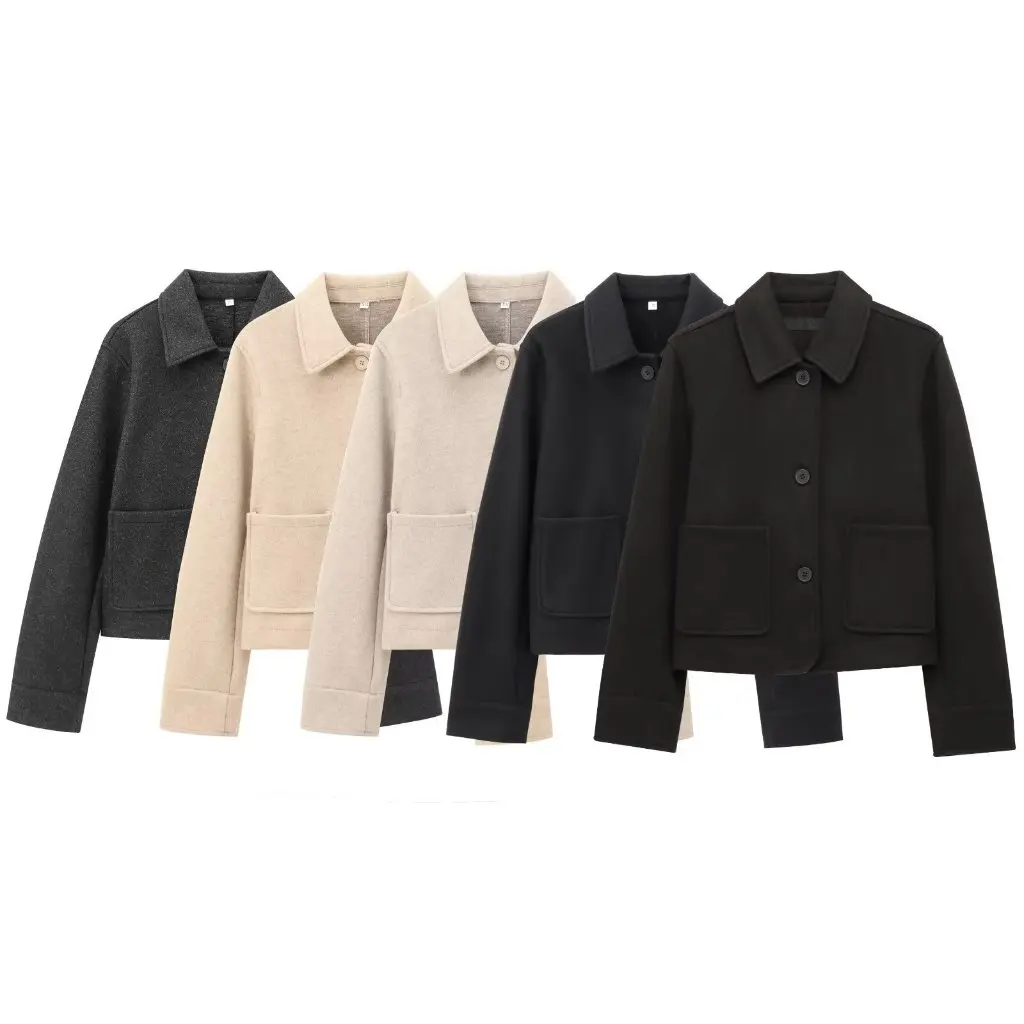 

Women's Soft Coat Spring New Versatile Design European American Style Fashion Pocket Decoration Top